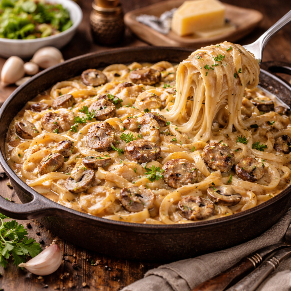 Kremalı mantarlı makarna